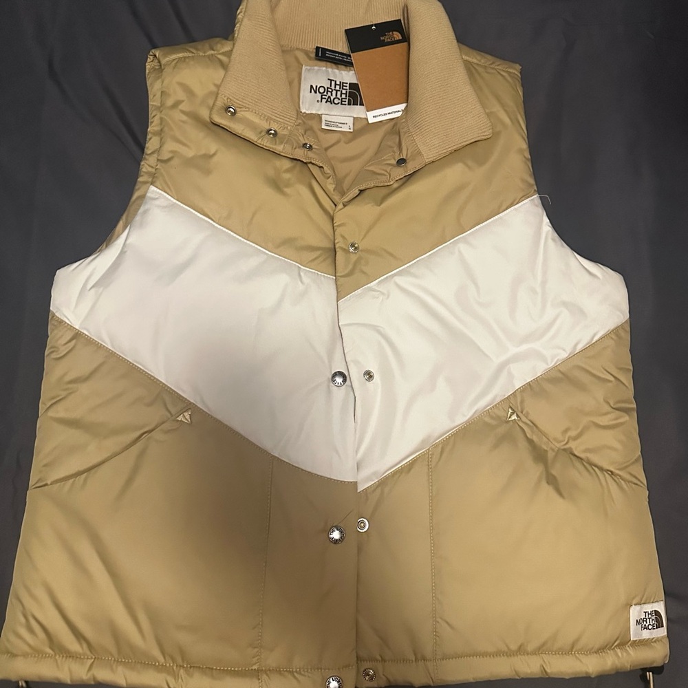 The North Face Beige and White Puffer Vest